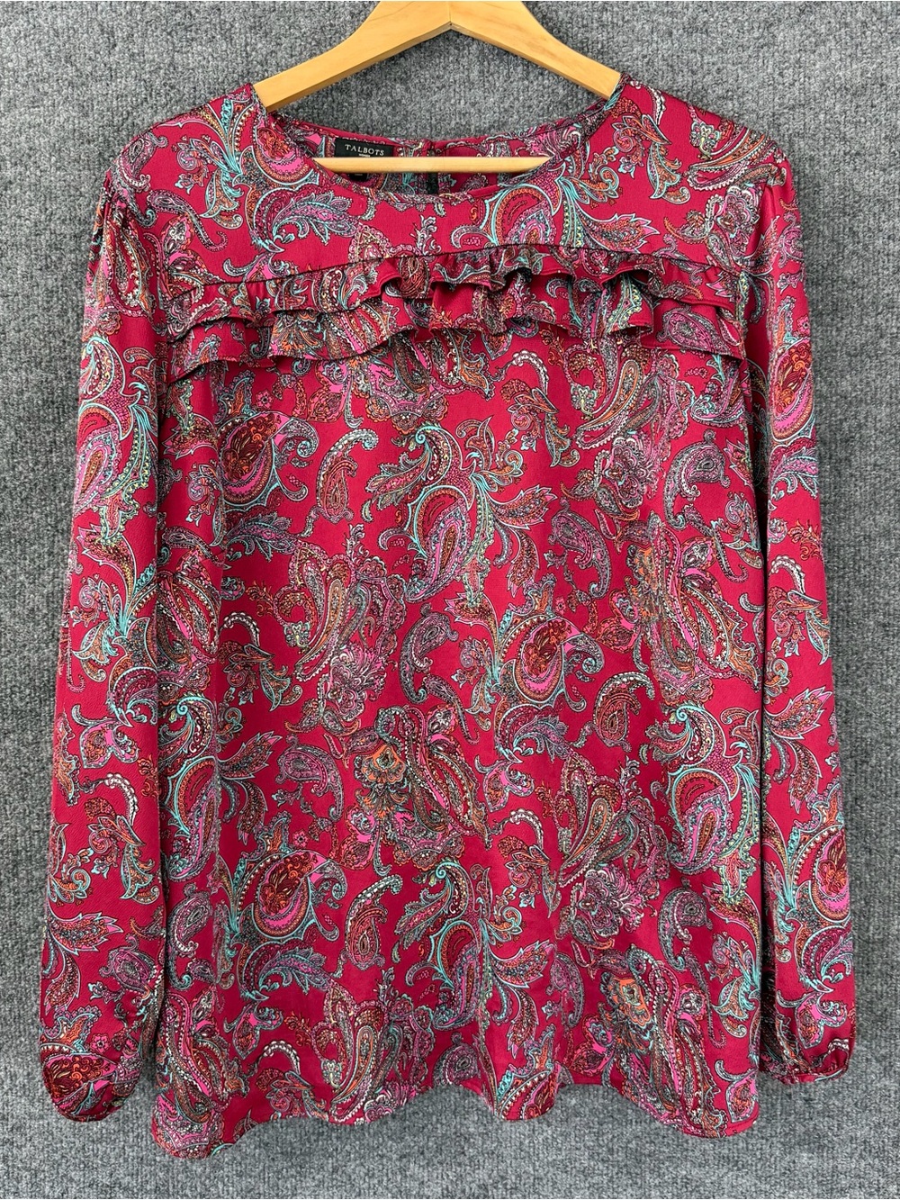 Talbots Womens Long Sleeve Paisley Top Size 2X Pink Teal Office Career Mature